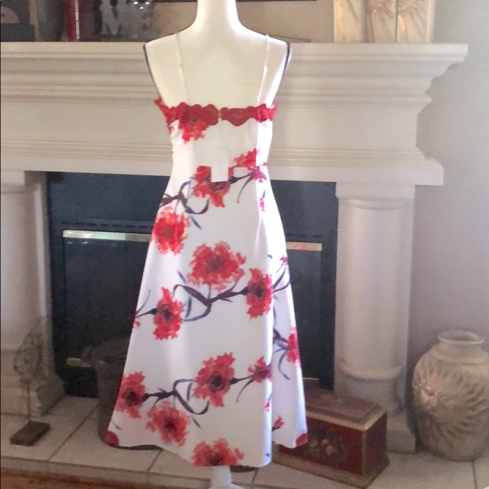 Anthropologie White Red Lace Floral Midi Dress Valentine Day Romantic Date Night - Picture 4 of 6